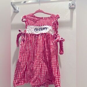 Embroidered Kansas City Chiefs football gingham girls dress